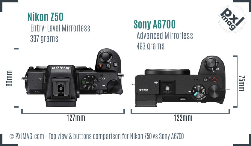 Nikon Z50 vs Sony A6700 top view buttons comparison