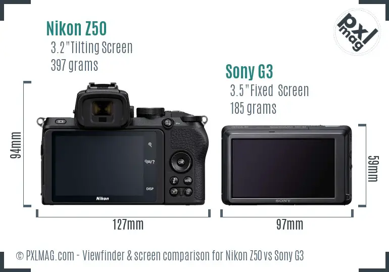 Nikon Z50 vs Sony G3 Screen and Viewfinder comparison