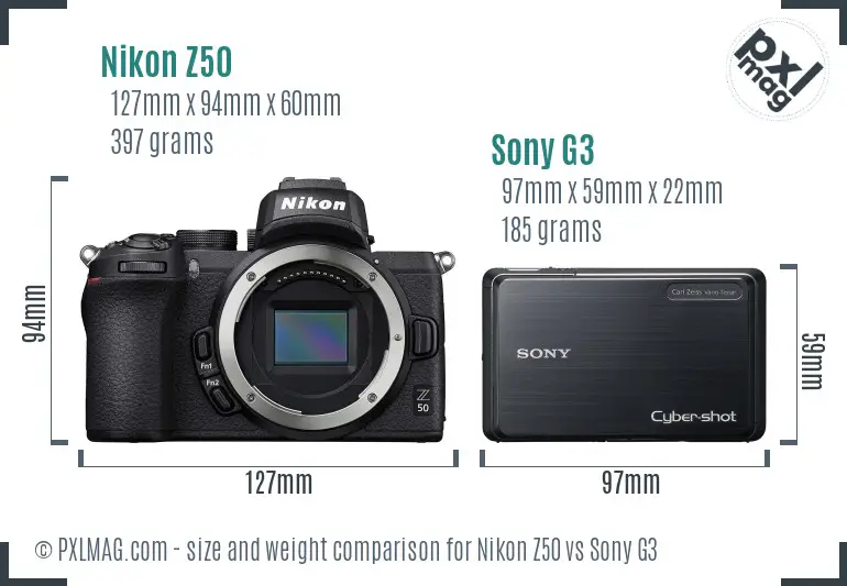 Nikon Z50 vs Sony G3 size comparison