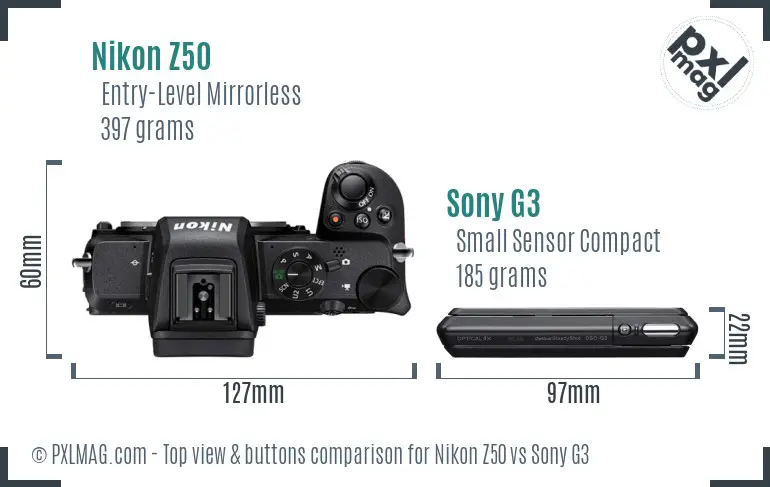 Nikon Z50 vs Sony G3 top view buttons comparison