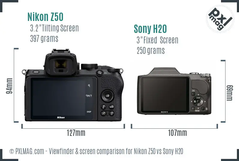 Nikon Z50 vs Sony H20 Screen and Viewfinder comparison