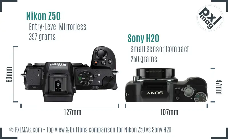 Nikon Z50 vs Sony H20 top view buttons comparison
