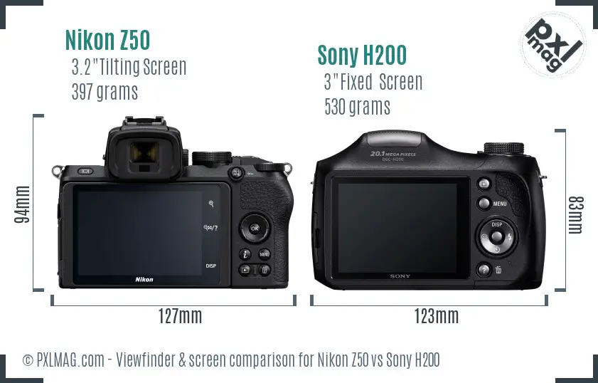 Nikon Z50 vs Sony H200 Screen and Viewfinder comparison