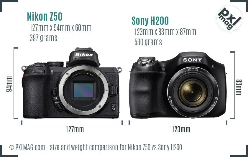 Nikon Z50 vs Sony H200 size comparison