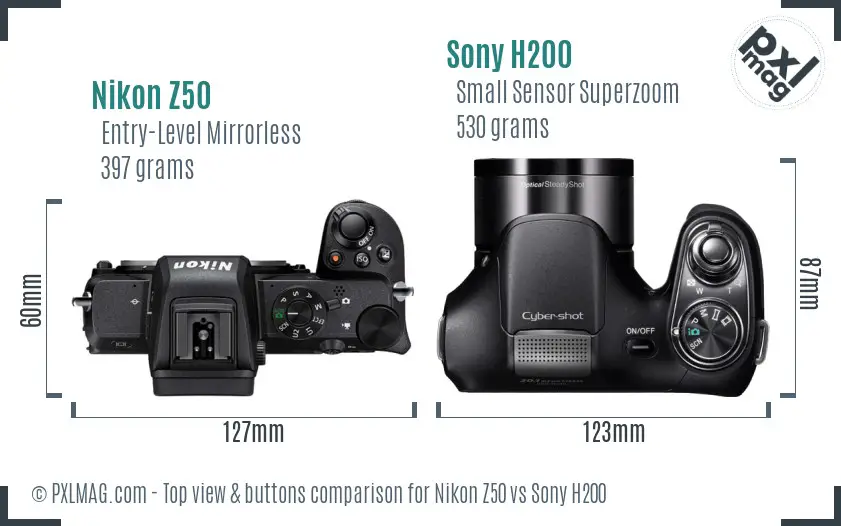 Nikon Z50 vs Sony H200 top view buttons comparison