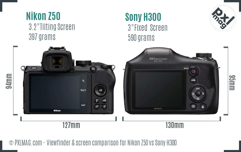 Nikon Z50 vs Sony H300 Screen and Viewfinder comparison