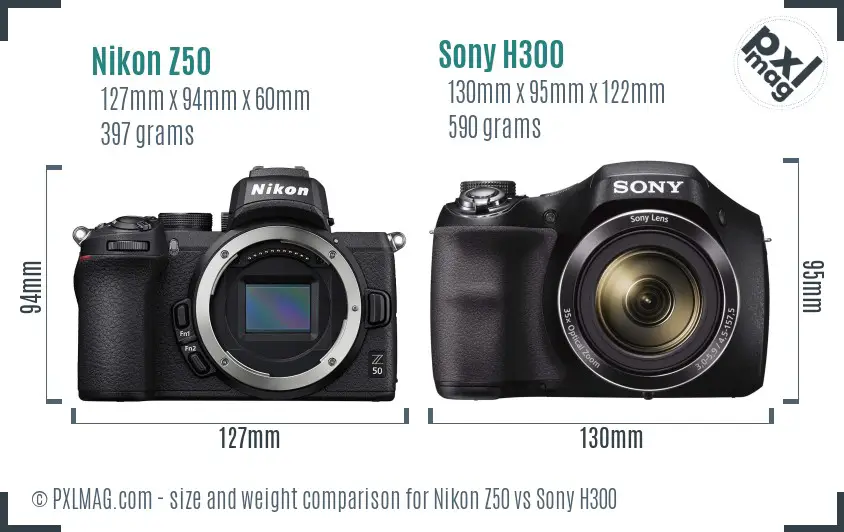 Nikon Z50 vs Sony H300 size comparison
