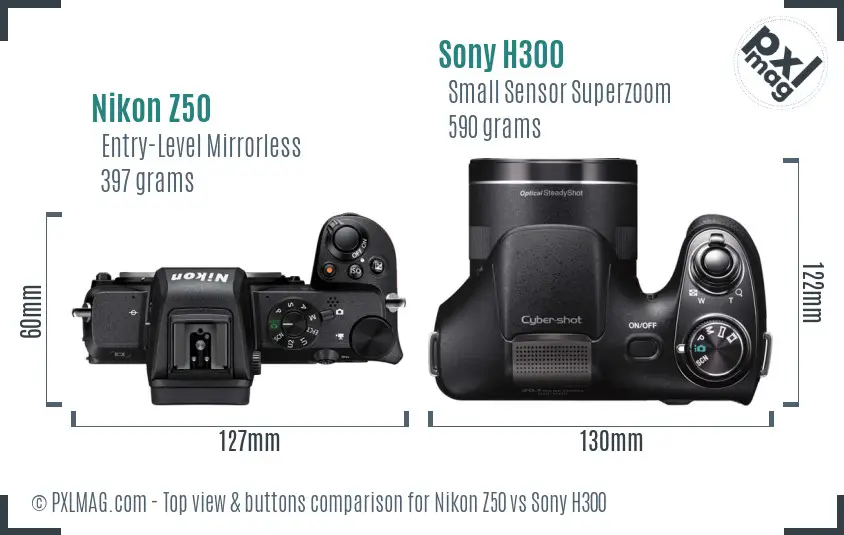 Nikon Z50 vs Sony H300 top view buttons comparison