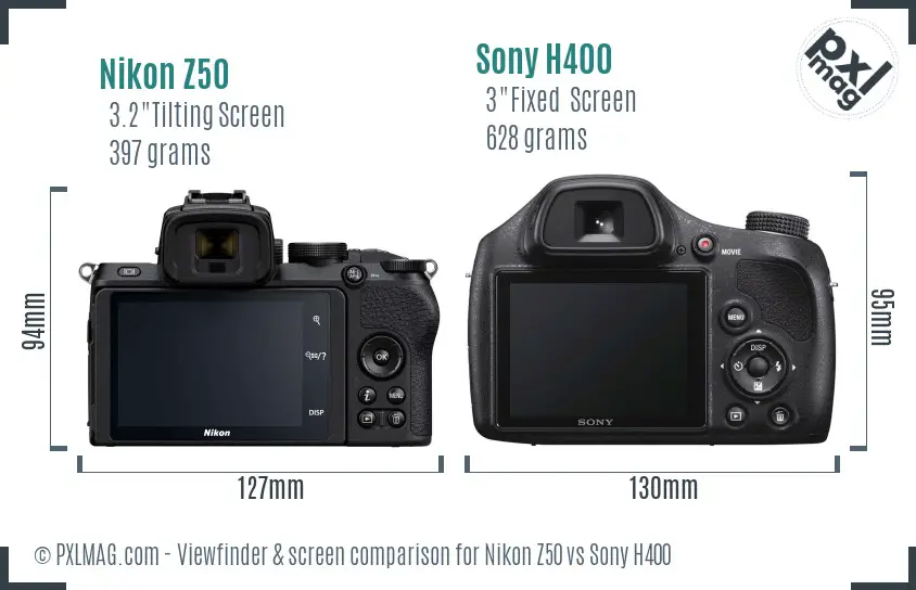 Nikon Z50 vs Sony H400 Screen and Viewfinder comparison