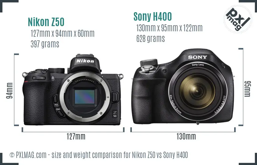 Nikon Z50 vs Sony H400 size comparison