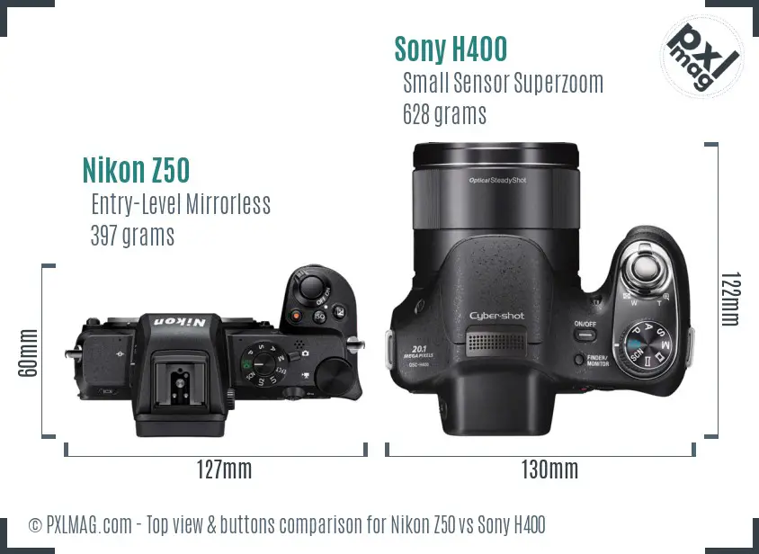 Nikon Z50 vs Sony H400 top view buttons comparison