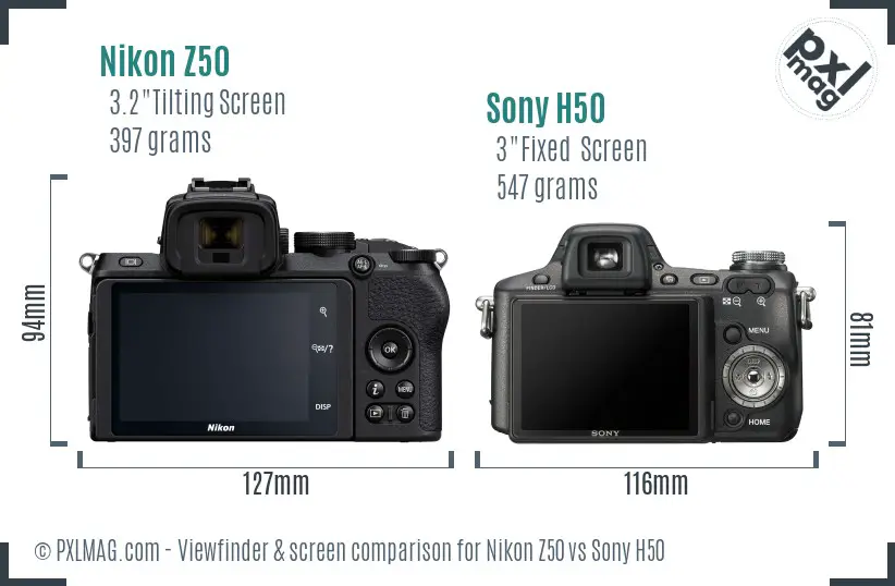 Nikon Z50 vs Sony H50 Screen and Viewfinder comparison