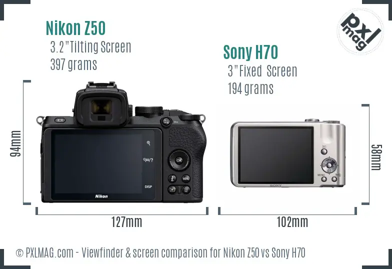 Nikon Z50 vs Sony H70 Screen and Viewfinder comparison