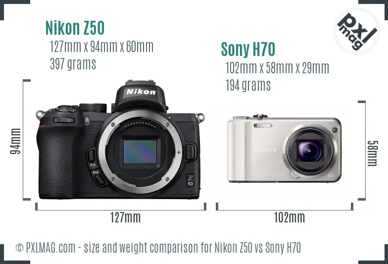 Nikon Z50 vs Sony H70 size comparison