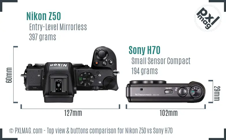Nikon Z50 vs Sony H70 top view buttons comparison