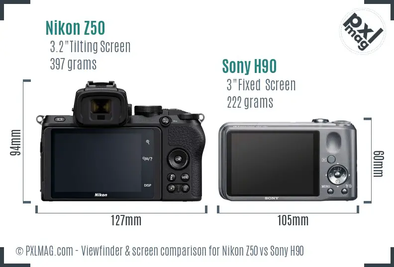 Nikon Z50 vs Sony H90 Screen and Viewfinder comparison