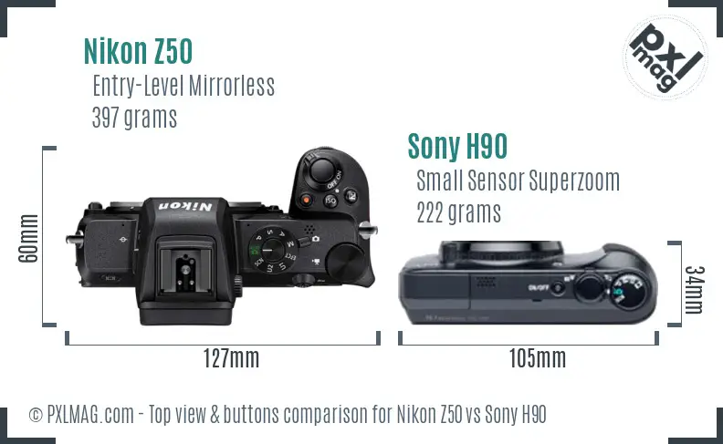 Nikon Z50 vs Sony H90 top view buttons comparison