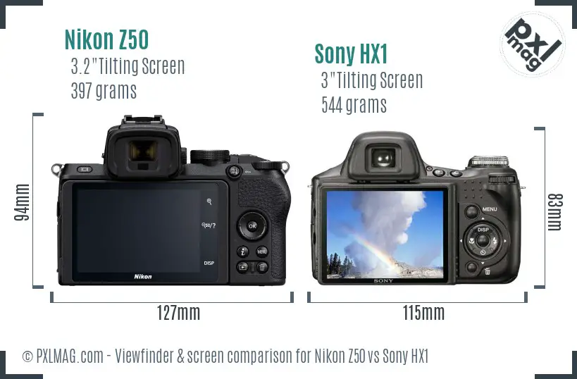 Nikon Z50 vs Sony HX1 Screen and Viewfinder comparison