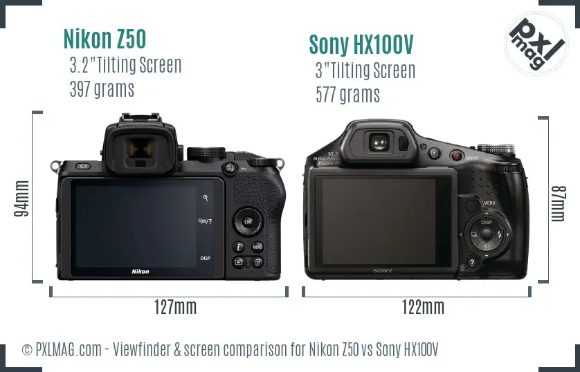 Nikon Z50 vs Sony HX100V Screen and Viewfinder comparison