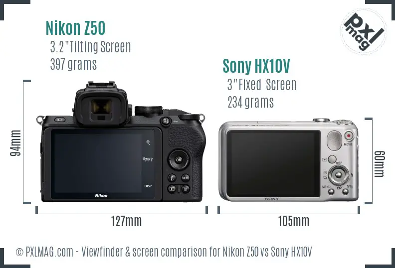Nikon Z50 vs Sony HX10V Screen and Viewfinder comparison