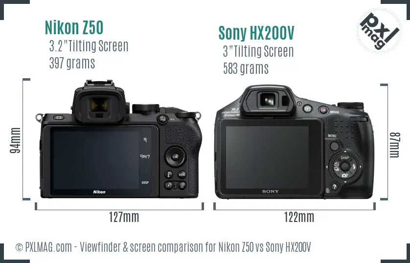 Nikon Z50 vs Sony HX200V Screen and Viewfinder comparison