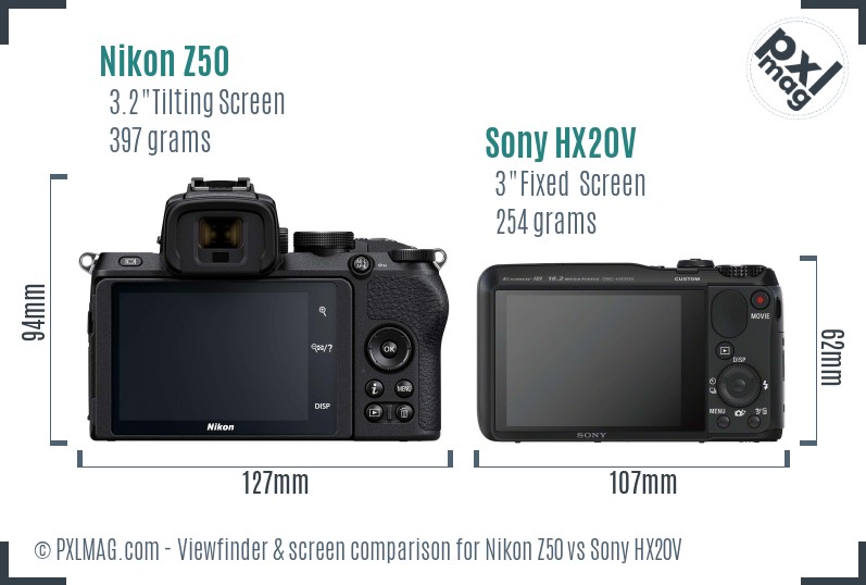 Nikon Z50 vs Sony HX20V Screen and Viewfinder comparison