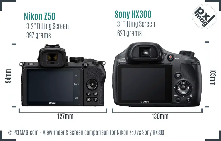 Nikon Z50 vs Sony HX300 Screen and Viewfinder comparison