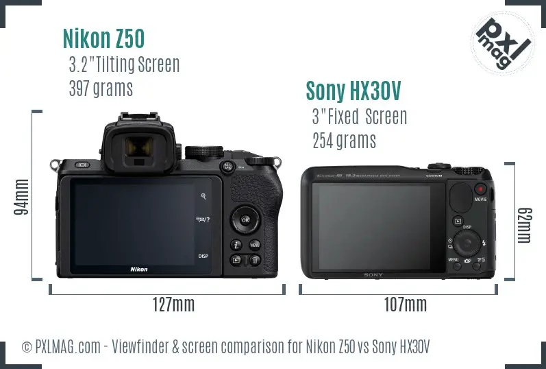Nikon Z50 vs Sony HX30V Screen and Viewfinder comparison