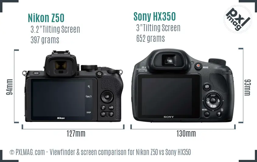Nikon Z50 vs Sony HX350 Screen and Viewfinder comparison