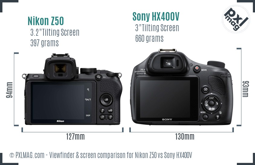 Nikon Z50 vs Sony HX400V Screen and Viewfinder comparison