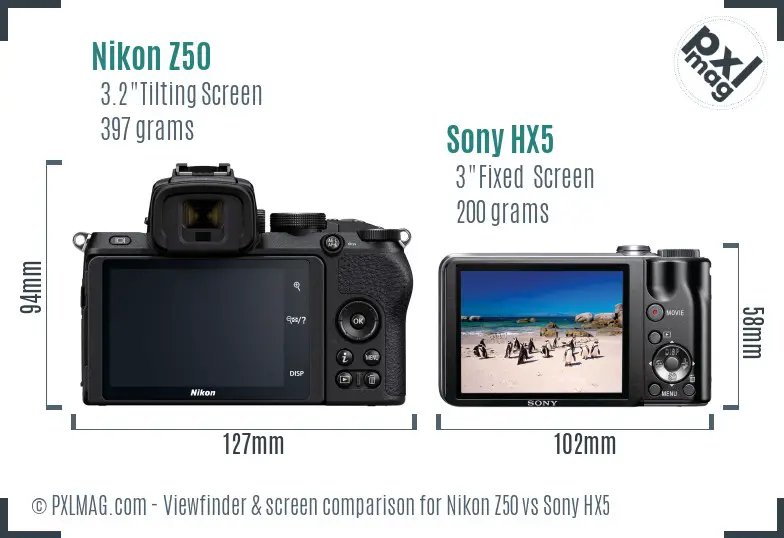 Nikon Z50 vs Sony HX5 Screen and Viewfinder comparison