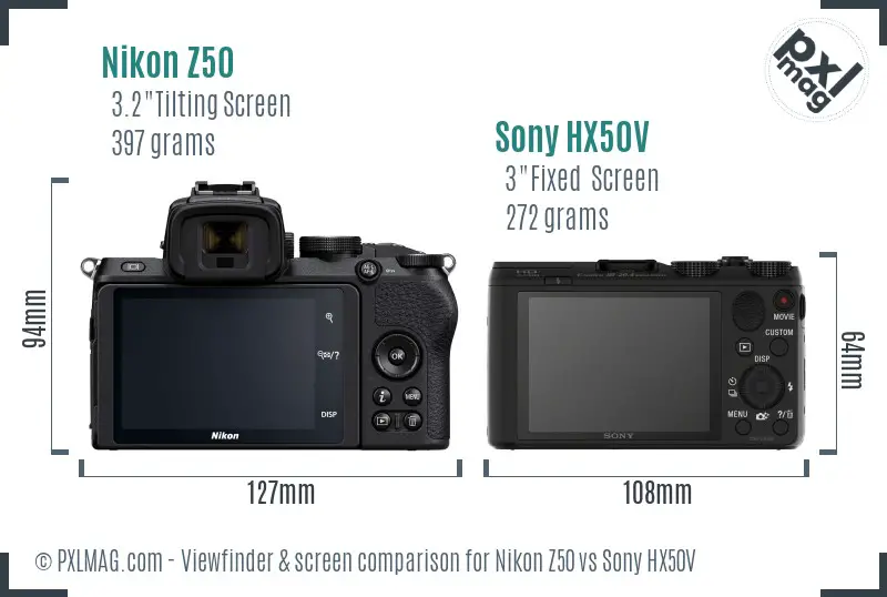 Nikon Z50 vs Sony HX50V Screen and Viewfinder comparison