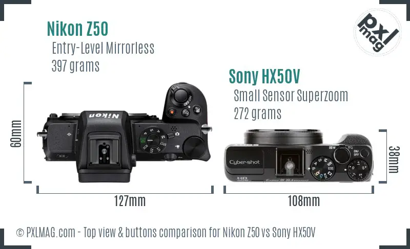 Nikon Z50 vs Sony HX50V top view buttons comparison