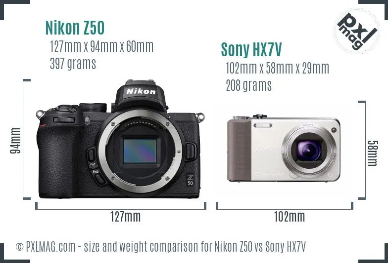 Nikon Z50 vs Sony HX7V size comparison