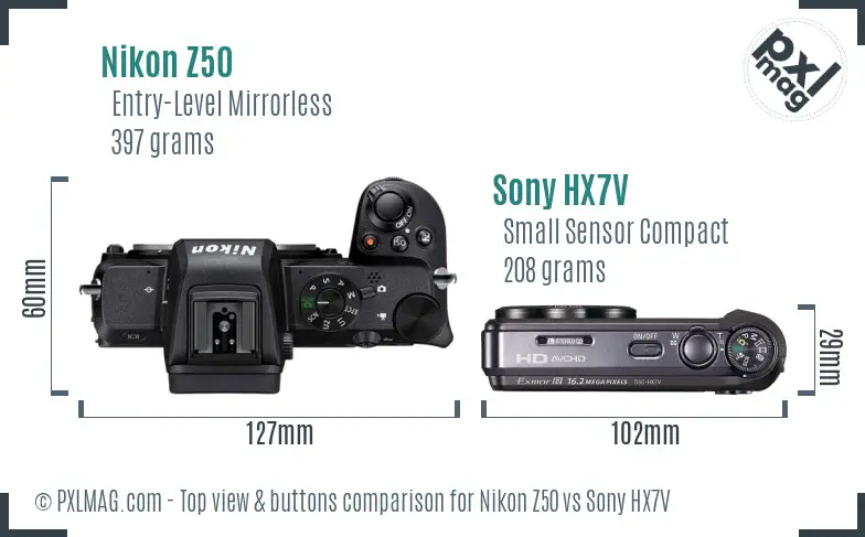 Nikon Z50 vs Sony HX7V top view buttons comparison