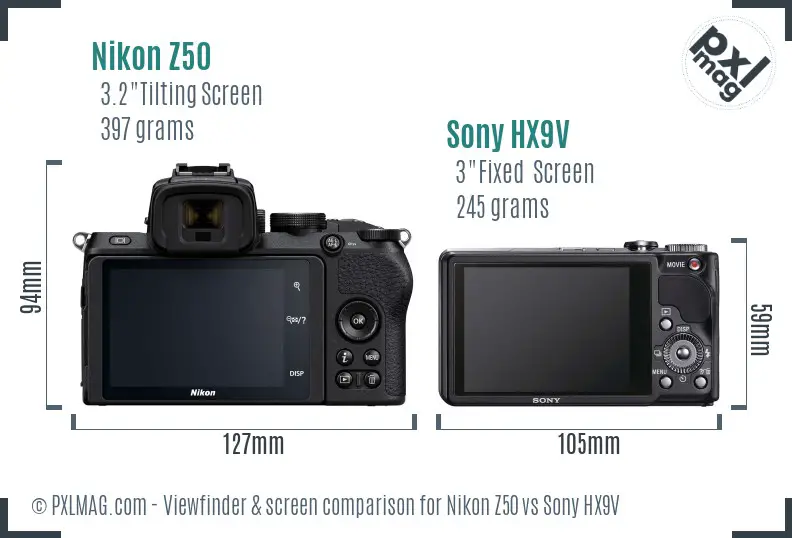 Nikon Z50 vs Sony HX9V Screen and Viewfinder comparison