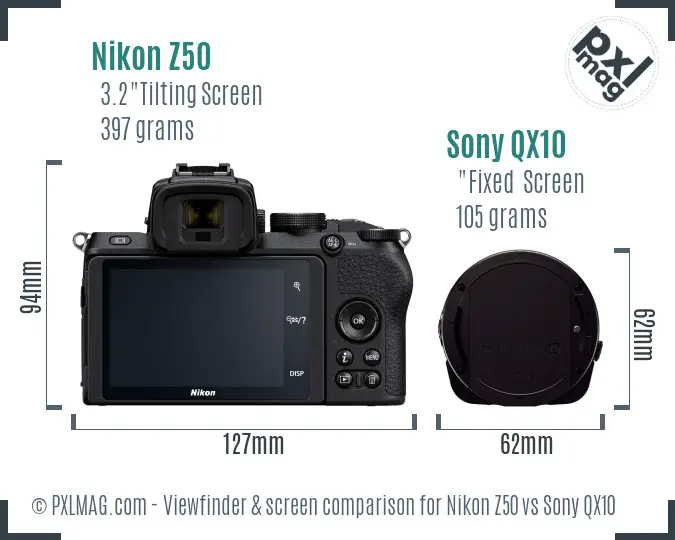 Nikon Z50 vs Sony QX10 Screen and Viewfinder comparison