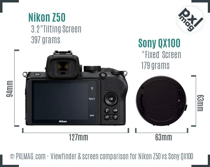 Nikon Z50 vs Sony QX100 Screen and Viewfinder comparison