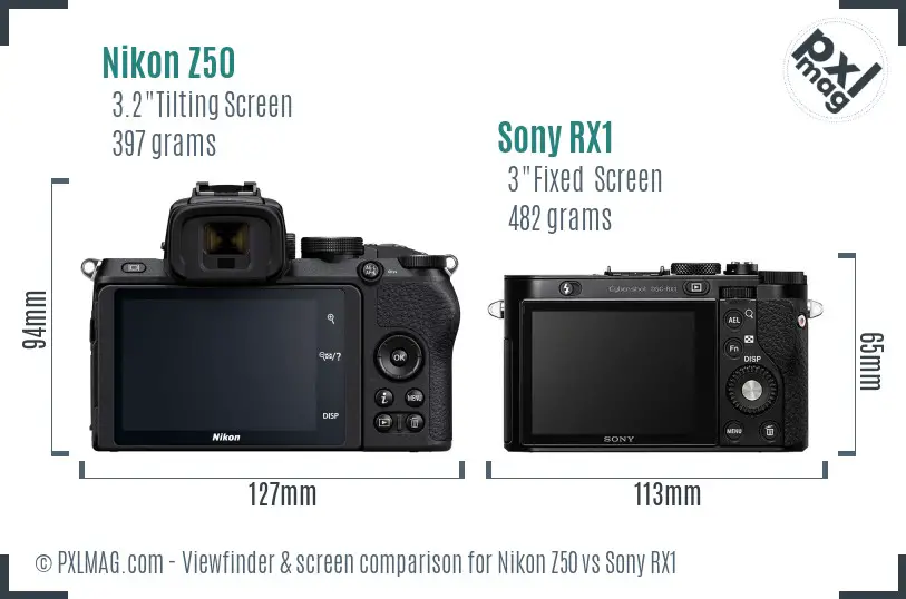 Nikon Z50 vs Sony RX1 Screen and Viewfinder comparison