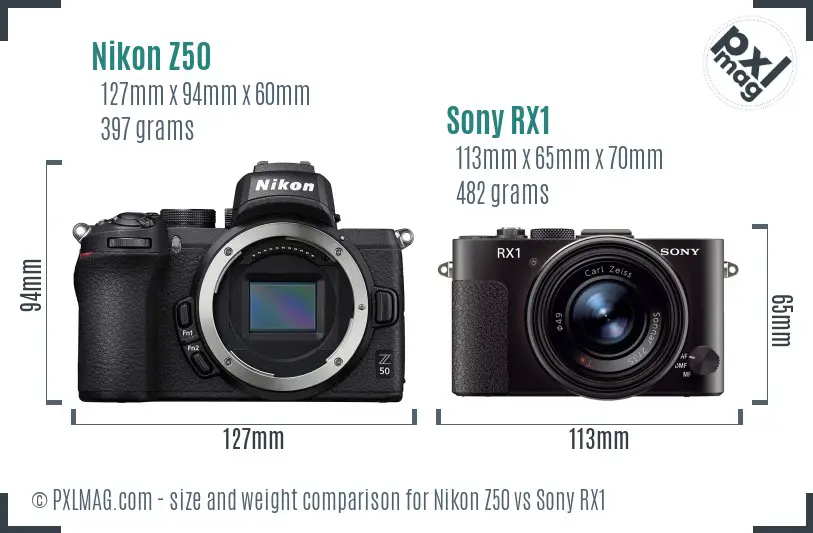Nikon Z50 vs Sony RX1 size comparison