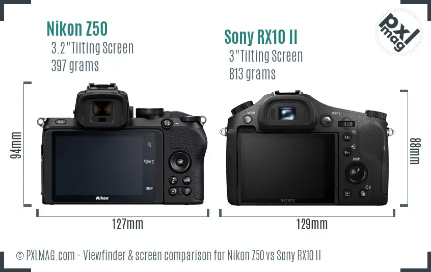 Nikon Z50 vs Sony RX10 II Screen and Viewfinder comparison