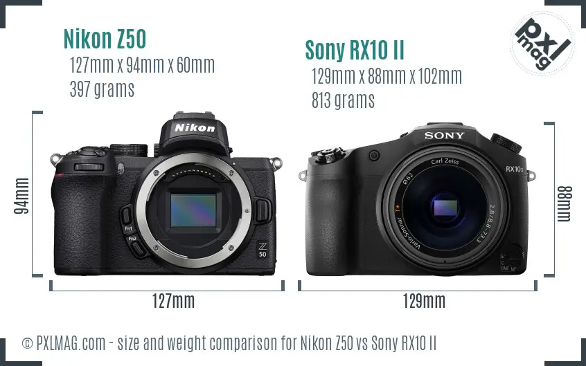 Nikon Z50 vs Sony RX10 II size comparison