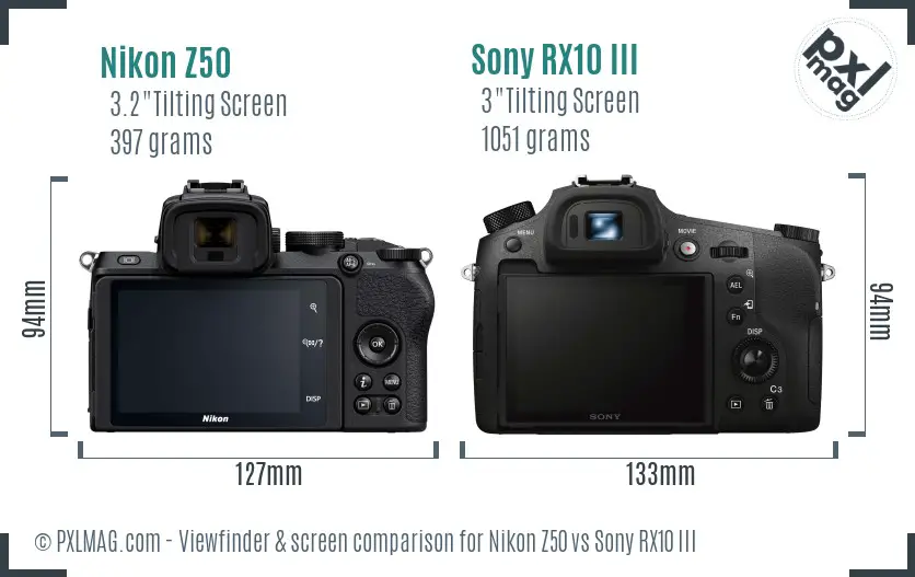Nikon Z50 vs Sony RX10 III Screen and Viewfinder comparison
