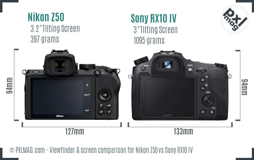 Nikon Z50 vs Sony RX10 IV Screen and Viewfinder comparison
