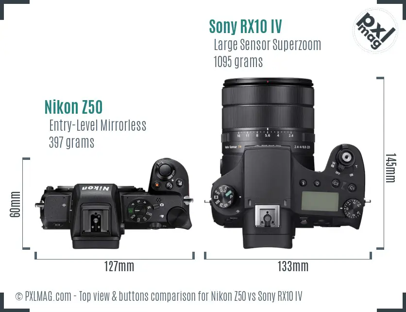 Nikon Z50 vs Sony RX10 IV top view buttons comparison