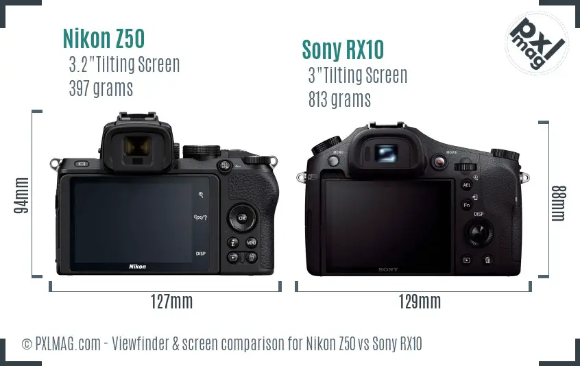 Nikon Z50 vs Sony RX10 Screen and Viewfinder comparison