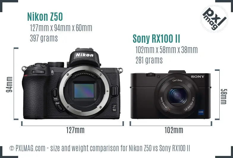 Nikon Z50 vs Sony RX100 II size comparison