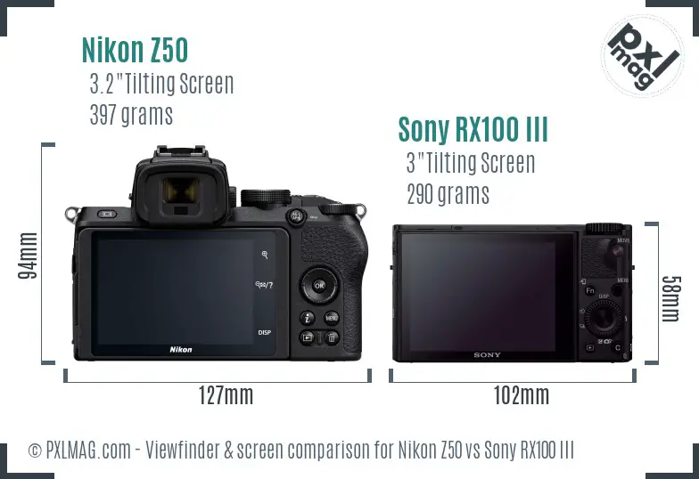 Nikon Z50 vs Sony RX100 III Screen and Viewfinder comparison