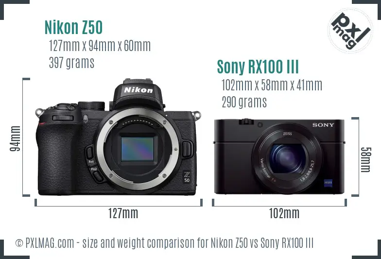 Nikon Z50 vs Sony RX100 III size comparison