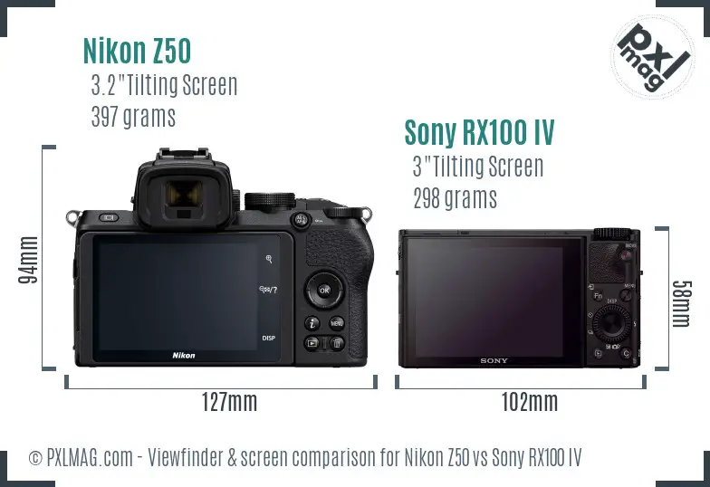 Nikon Z50 vs Sony RX100 IV Screen and Viewfinder comparison
